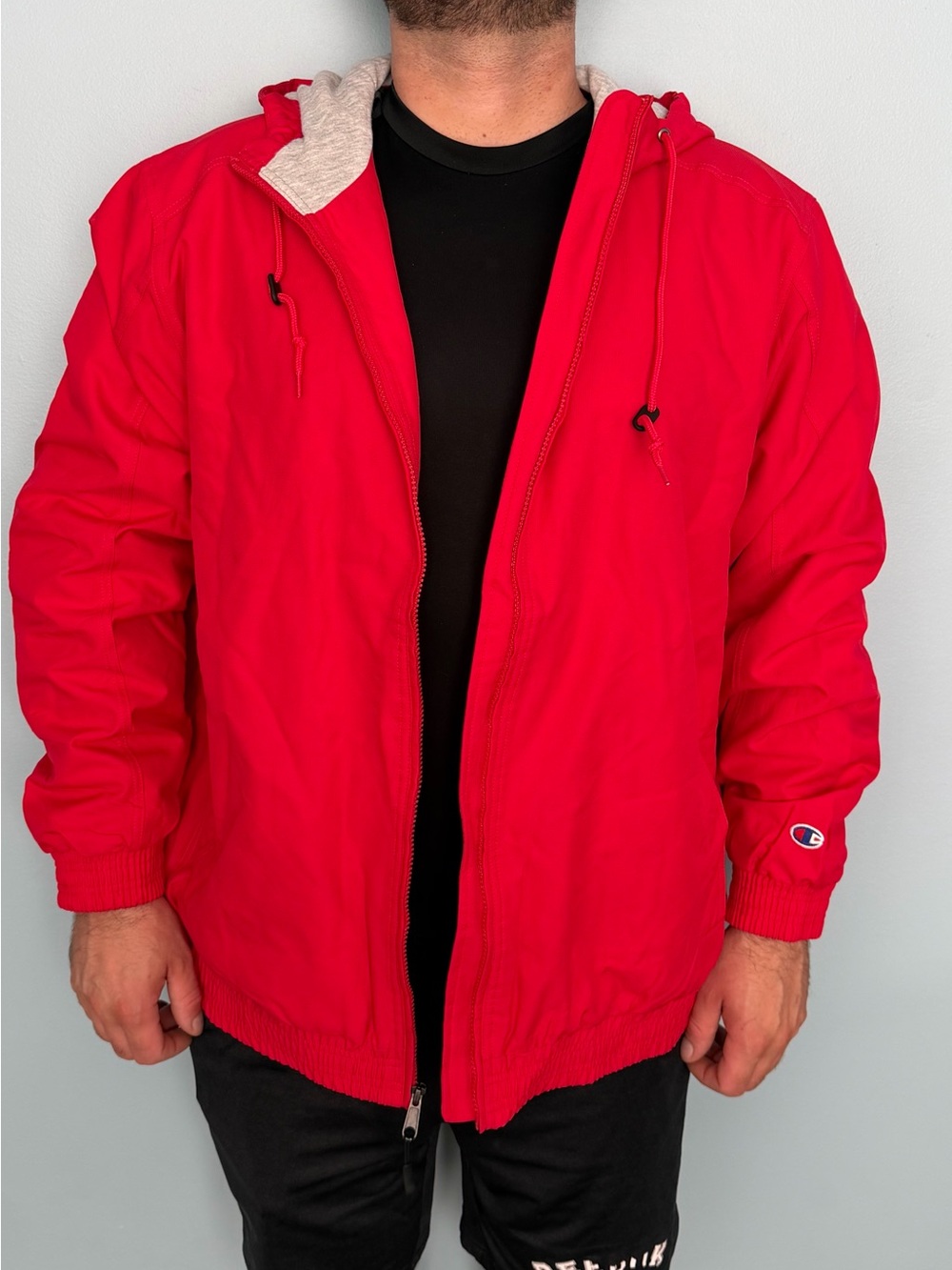 Champion Men's Bright Red Hooded Jacket size XL